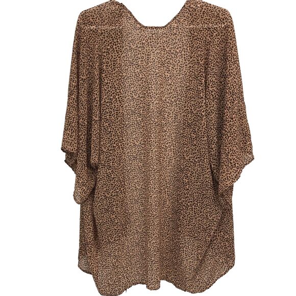 Aerie Leopard Print Cover Up Women’s OS Sheer Brown Pink Kimono Sleeve Open Wrap - Picture 2 of 10